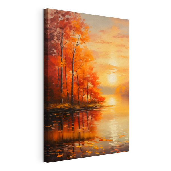 Canvas Schilderijen Canvas Schilderijen Schilderij van een meer met bomen en oranje bladeren (Artikelnummer: s46771)