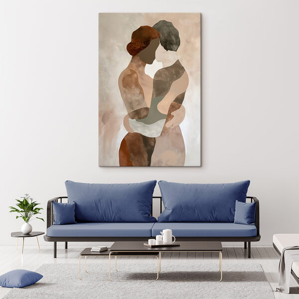 Canvas Schilderijen Schilderij van een paar mensen die elkaar omhelzen