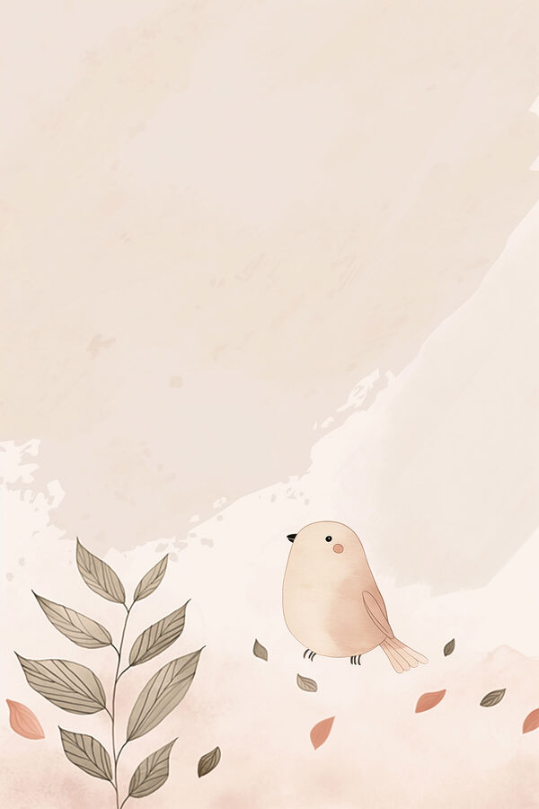 Bird and leaves on a white background