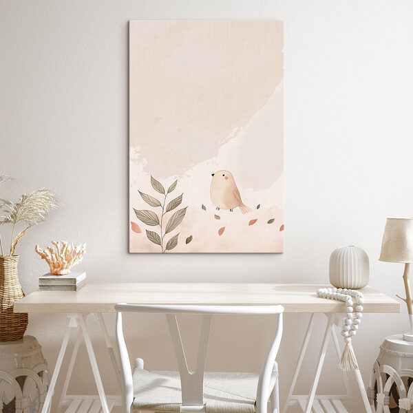 Bird and leaves on a white background