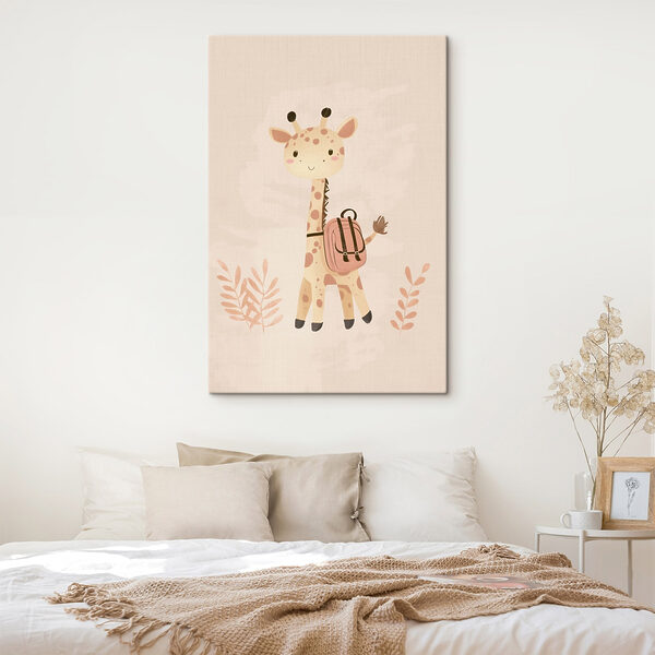 Canvas Schilderijen Canvas Schilderijen Giraffe met een rugzak (Artikelnummer: s47065)