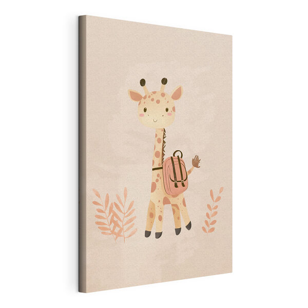 Canvas Schilderijen Giraffe met een rugzak