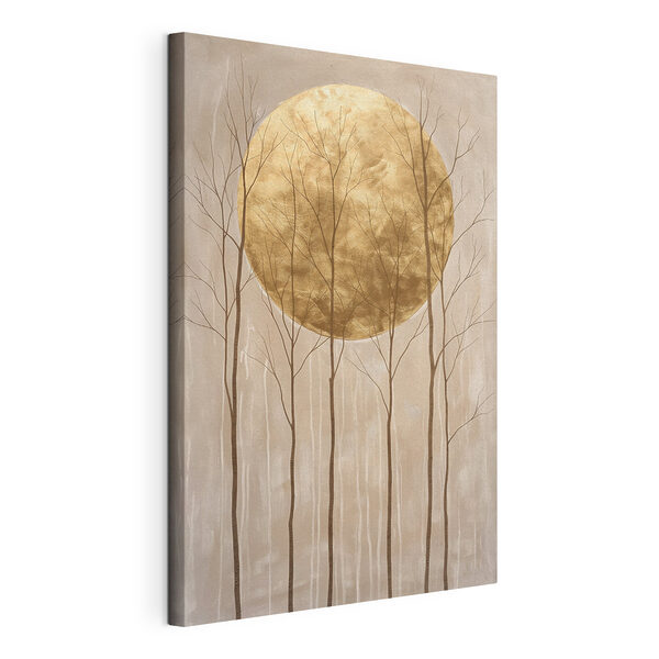 Schilderij van bomen en een grote maan Canvas Schilderijen Schilderij van bomen en een grote maan