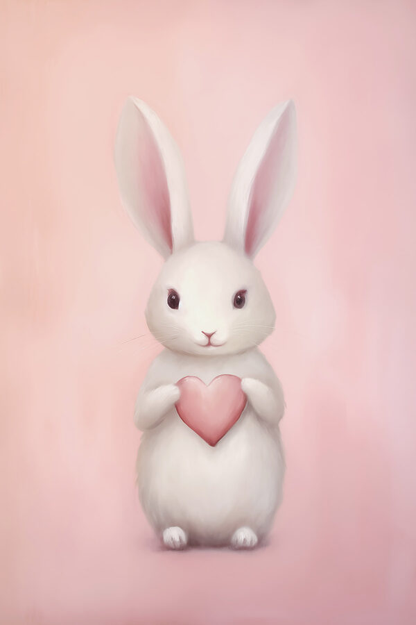 White rabbit holding a heart