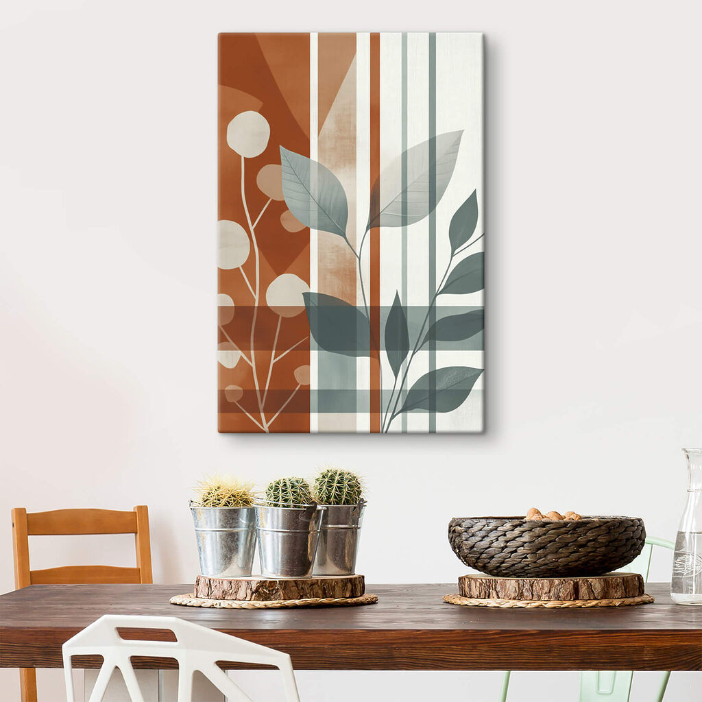 Artistic play of leaves and lines