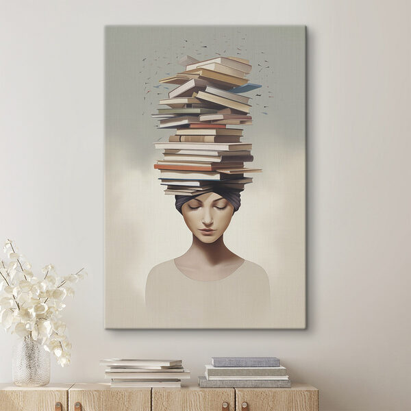 Canvas Schilderijen Vrouw met boeken op haar hoofd