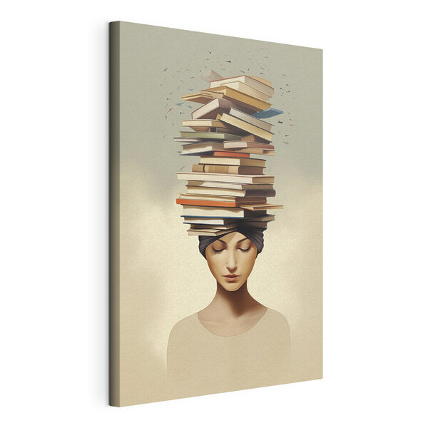 Canvas Schilderijen Canvas Schilderijen Vrouw met boeken op haar hoofd (Artikelnummer: s47333)