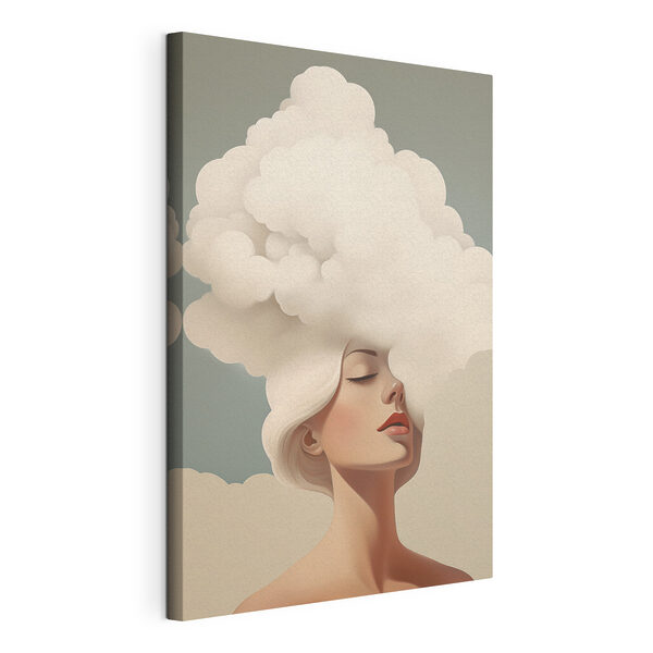 Canvas Schilderijen Vrouw met wit haar en wolken in haar haar (Artikelnummer: s47338) Canvas Schilderijen Canvas Schilderijen Vrouw met wit haar en wolken in haar haar (Artikelnummer: s47338)