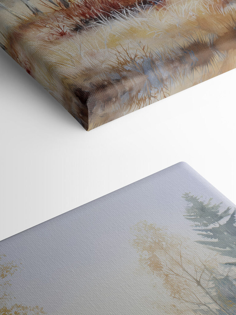 Painting of a forest with fog