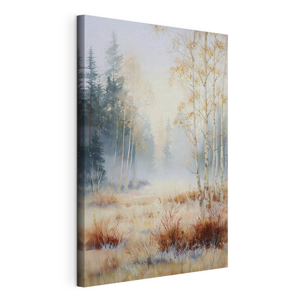 Canvas Schilderijen Schilderij van een bos met bomen en mist (Artikelnummer: s47130) Canvas Schilderijen Canvas Schilderijen Schilderij van een bos met bomen en mist (Artikelnummer: s47130)