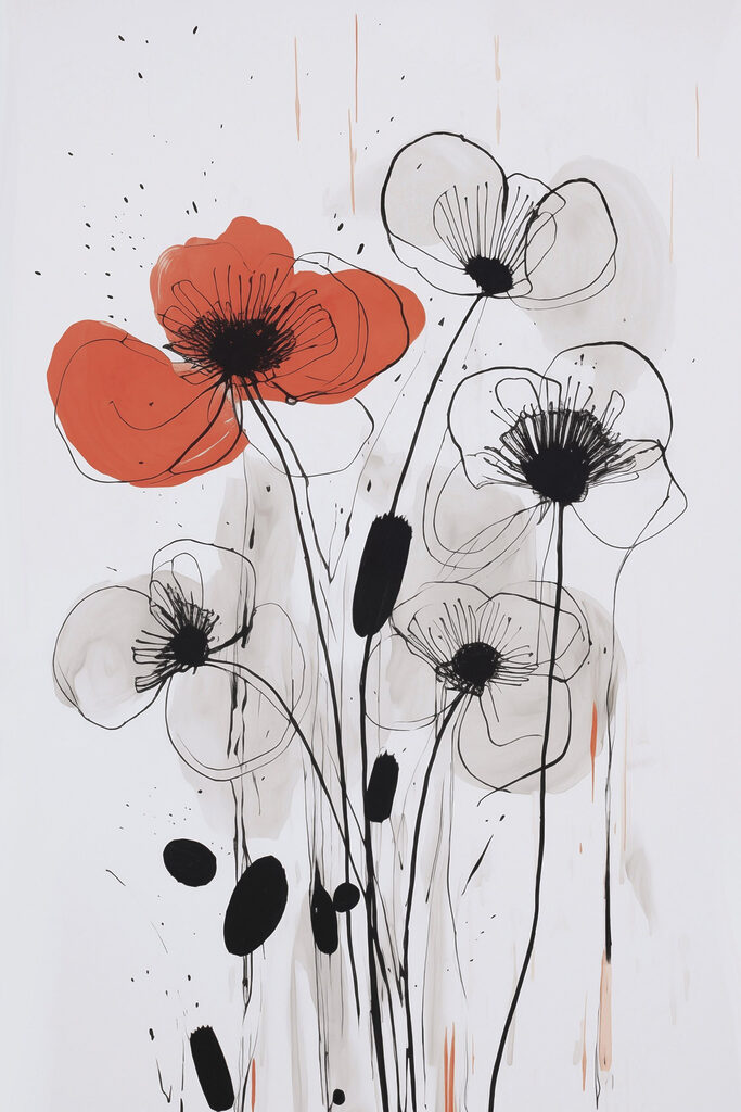 Painting of flowers with black and white ink Painting of flowers with black and white ink