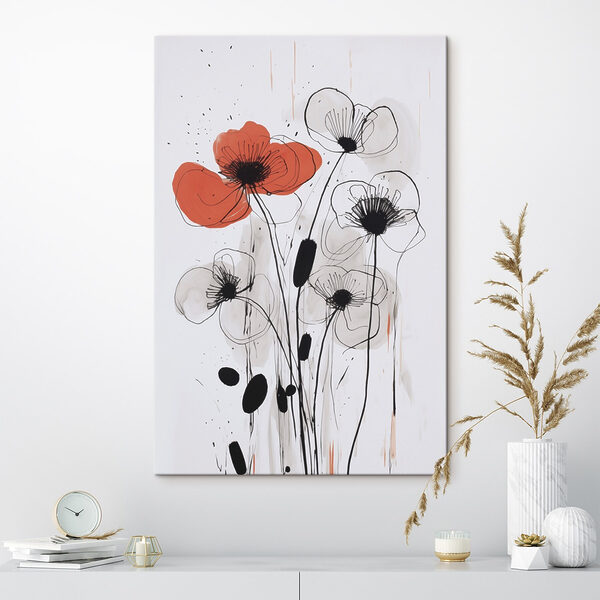 Canvas Schilderijen Canvas Schilderijen Schilderij van bloemen met zwarte en witte inkt (Artikelnummer: s47500)