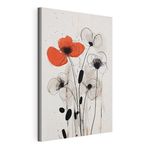 Canvas Schilderijen Canvas Schilderijen Schilderij van bloemen met zwarte en witte inkt (Artikelnummer: s47500)
