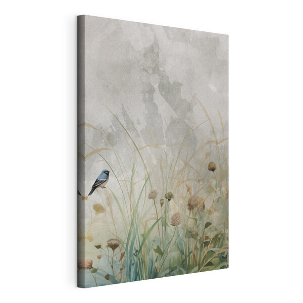Canvas Schilderijen Vogel op een tak in een grasveld (Artikelnummer: s46889) Canvas Schilderijen Canvas Schilderijen Vogel op een tak in een grasveld (Artikelnummer: s46889)