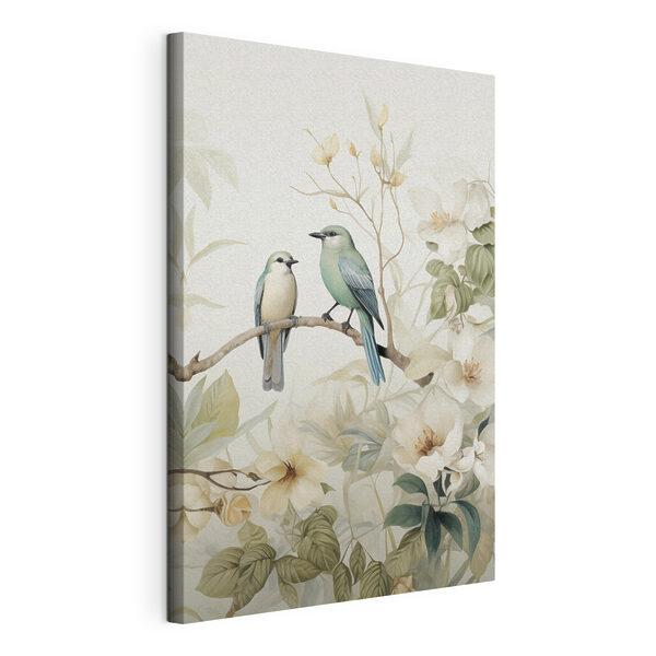 Canvas Schilderijen Twee vogels op een tak met bloemen (Artikelnummer: s46896) Canvas Schilderijen Canvas Schilderijen Twee vogels op een tak met bloemen (Artikelnummer: s46896)