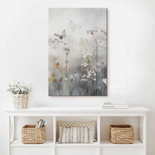 Canvas Schilderijen Canvas Schilderijen Een vlinder die boven bloemen vliegt (Artikelnummer: s46898)