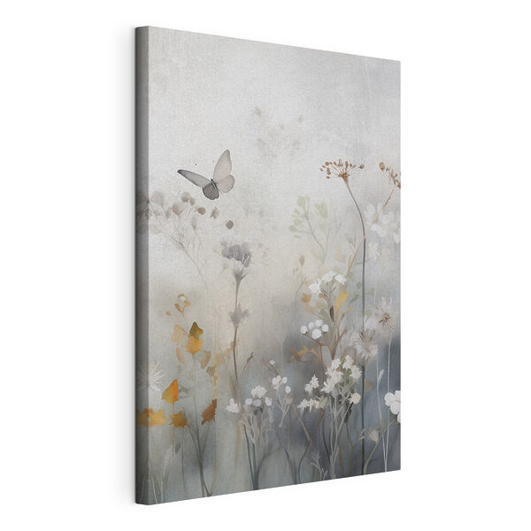 Canvas Schilderijen Canvas Schilderijen Een vlinder die boven bloemen vliegt (Artikelnummer: s46898)