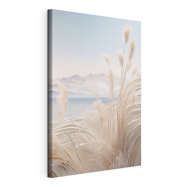 Canvas Schilderijen Canvas Schilderijen Wit gras met een berg op de achtergrond (Artikelnummer: s47433)