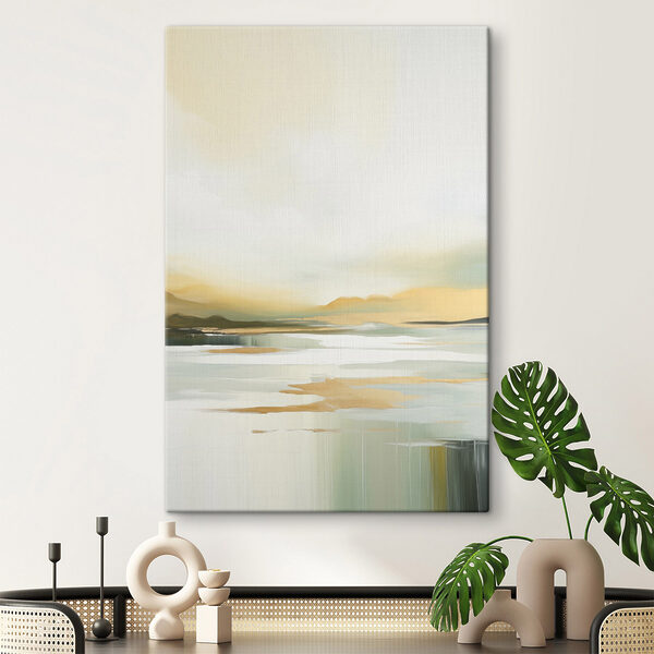 Canvas Schilderijen Schilderij van een meer met bergen op de achtergrond