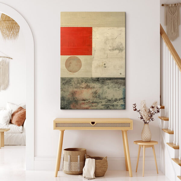Canvas Schilderijen Rode en witte vierkant en cirkel