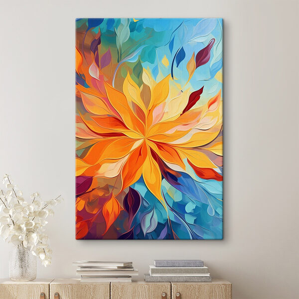 Canvas Schilderijen Kleurrijke bloem met veel bladeren