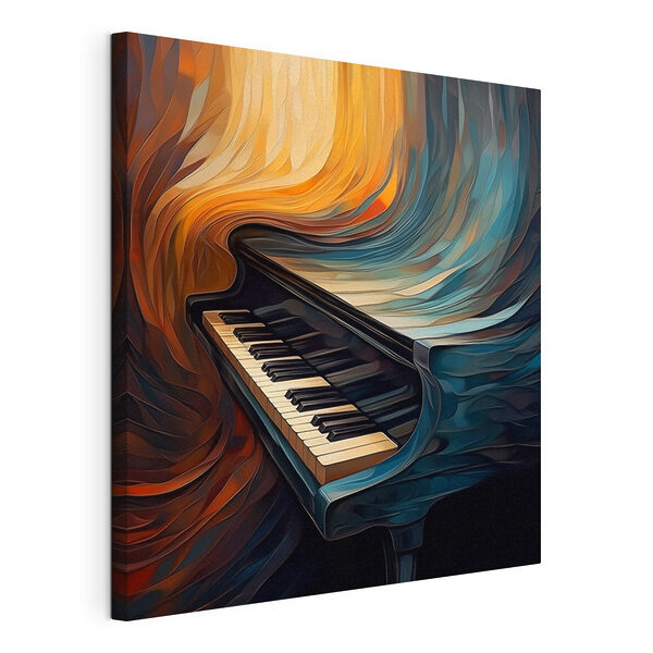 Canvas Schilderijen Piano met een kleurrijk gordijn