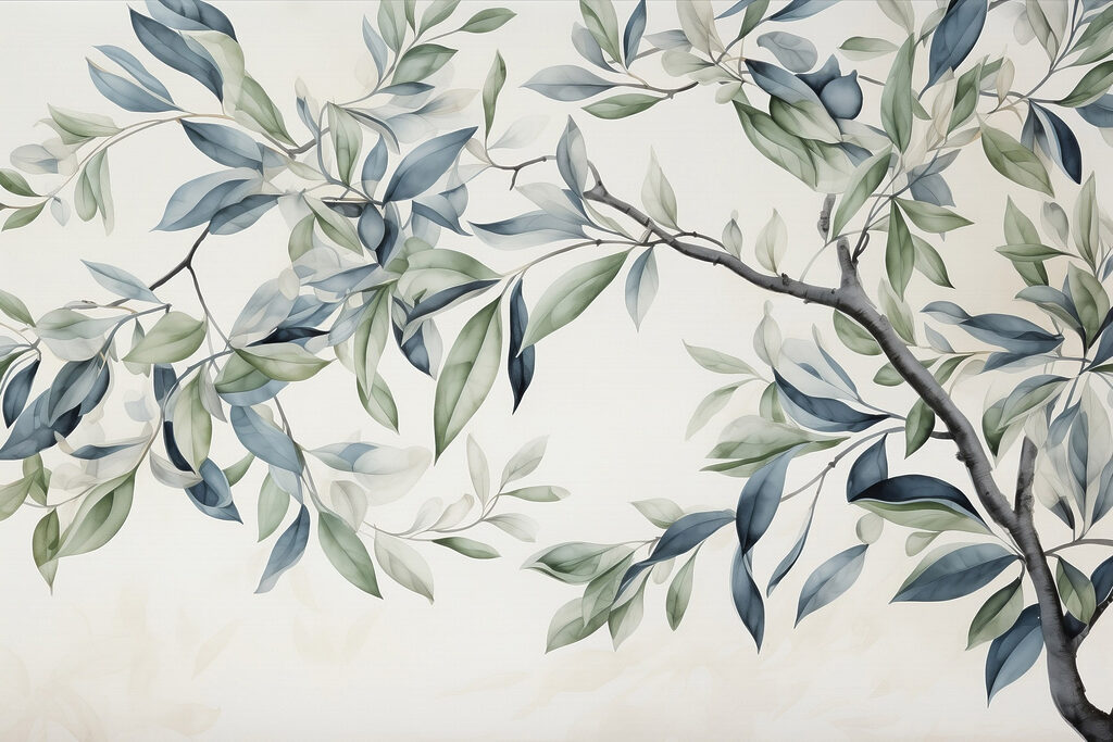 Painting of a tree branch with leaves Painting of a tree branch with leaves