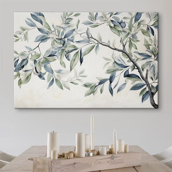 Canvas Schilderijen Schilderij van een boomtak met bladeren