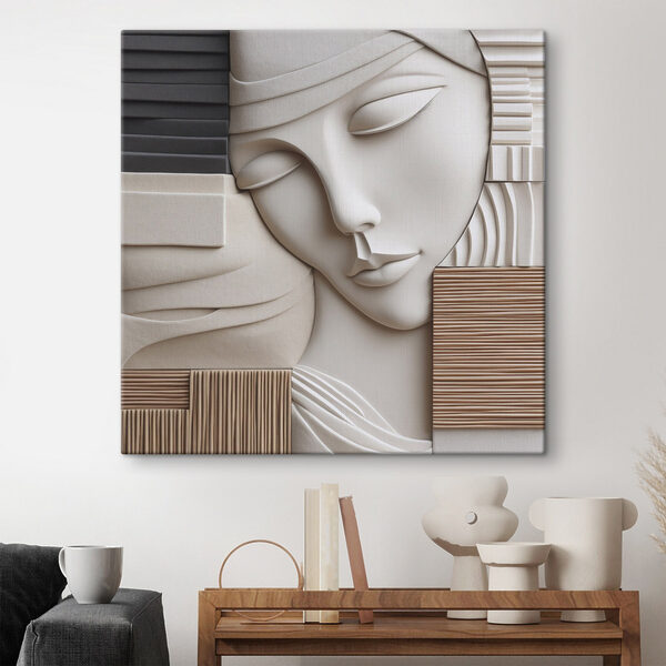 Canvas Schilderijen Canvas Schilderijen Beeldhouwwerk van het gezicht van een vrouw (Artikelnummer: s47709)