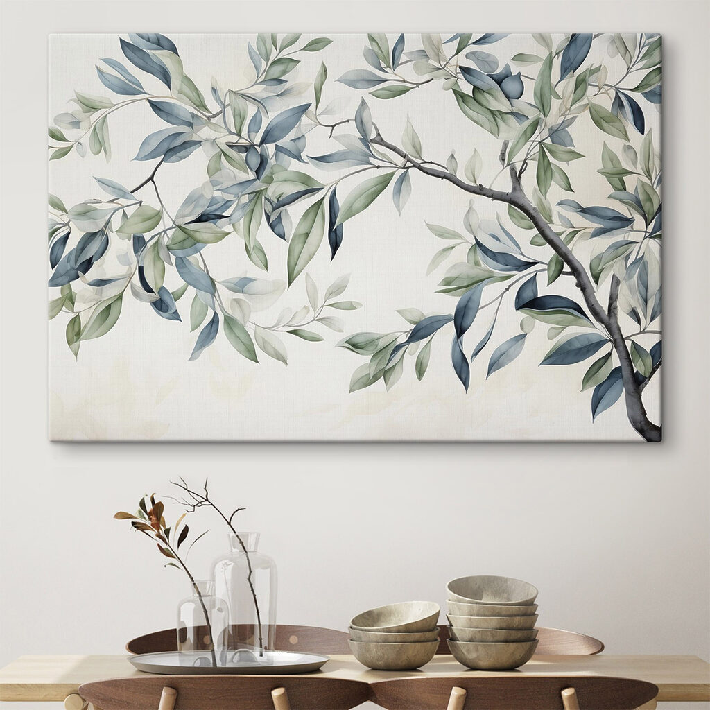 Painting of a tree branch with leaves Painting of a tree branch with leaves