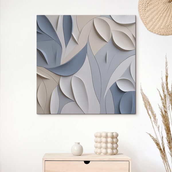 Canvas Schilderijen Canvas Schilderijen Muur met witte en blauwe bladeren (Artikelnummer: s47711)