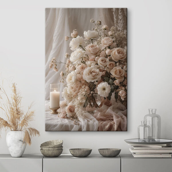 Canvas Schilderijen Canvas Schilderijen Vaas met bloemen en een kaars (Artikelnummer: s47281)