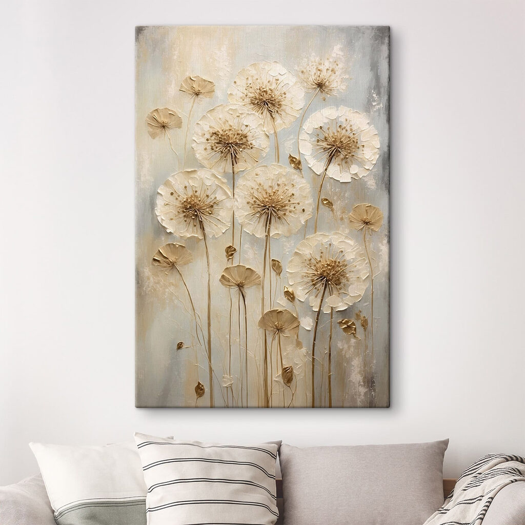 Painting of flowers on a grey surface