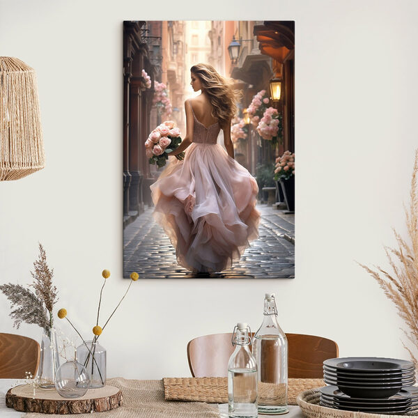 Woman in a dress holding flowers Woman in a dress holding flowers