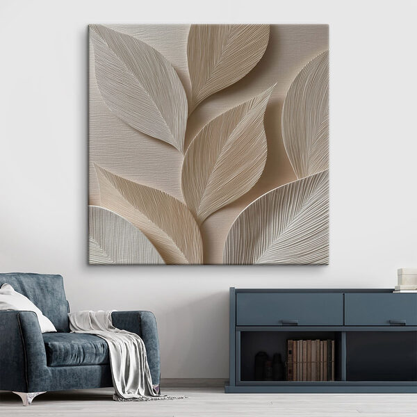 Canvas Schilderijen Canvas Schilderijen Elegante bladmotieven in neutrale tinten (Artikelnummer: s47794)