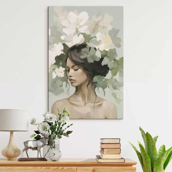 Canvas Schilderijen Vrouw met bloemen op haar hoofd