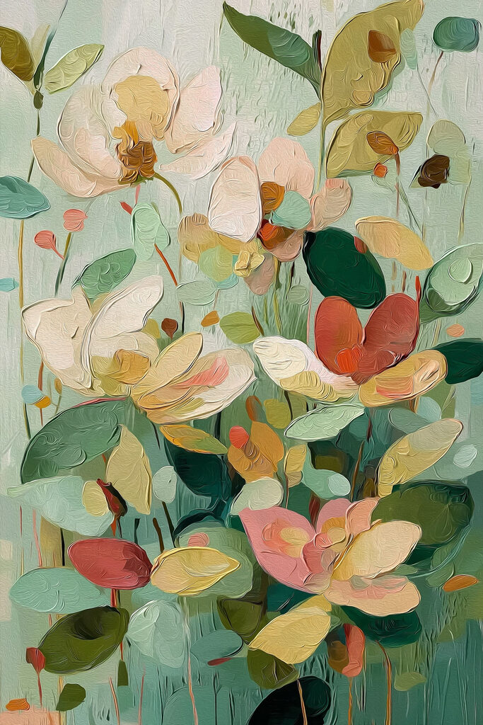 Painting of flowers and leaves