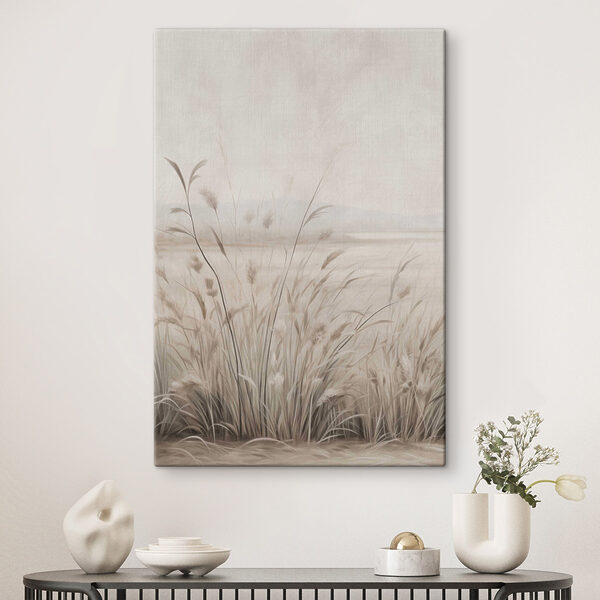 Canvas Schilderijen Grasveld met een mistige lucht
