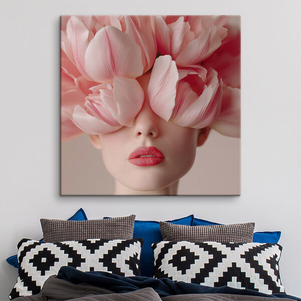 Canvas Schilderijen Vrouw met roze bloemen op haar hoofd