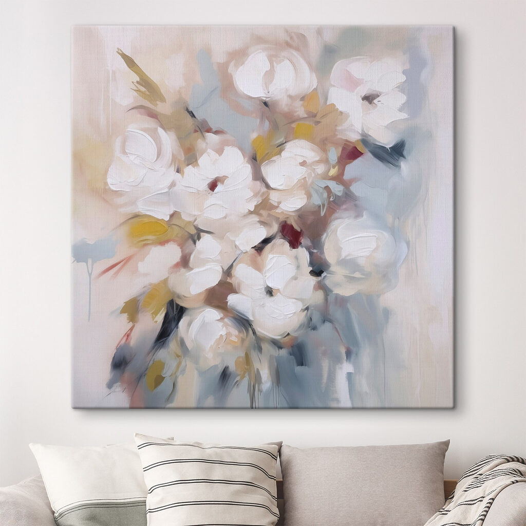 Painting of flowers on a white surface Painting of flowers on a white surface