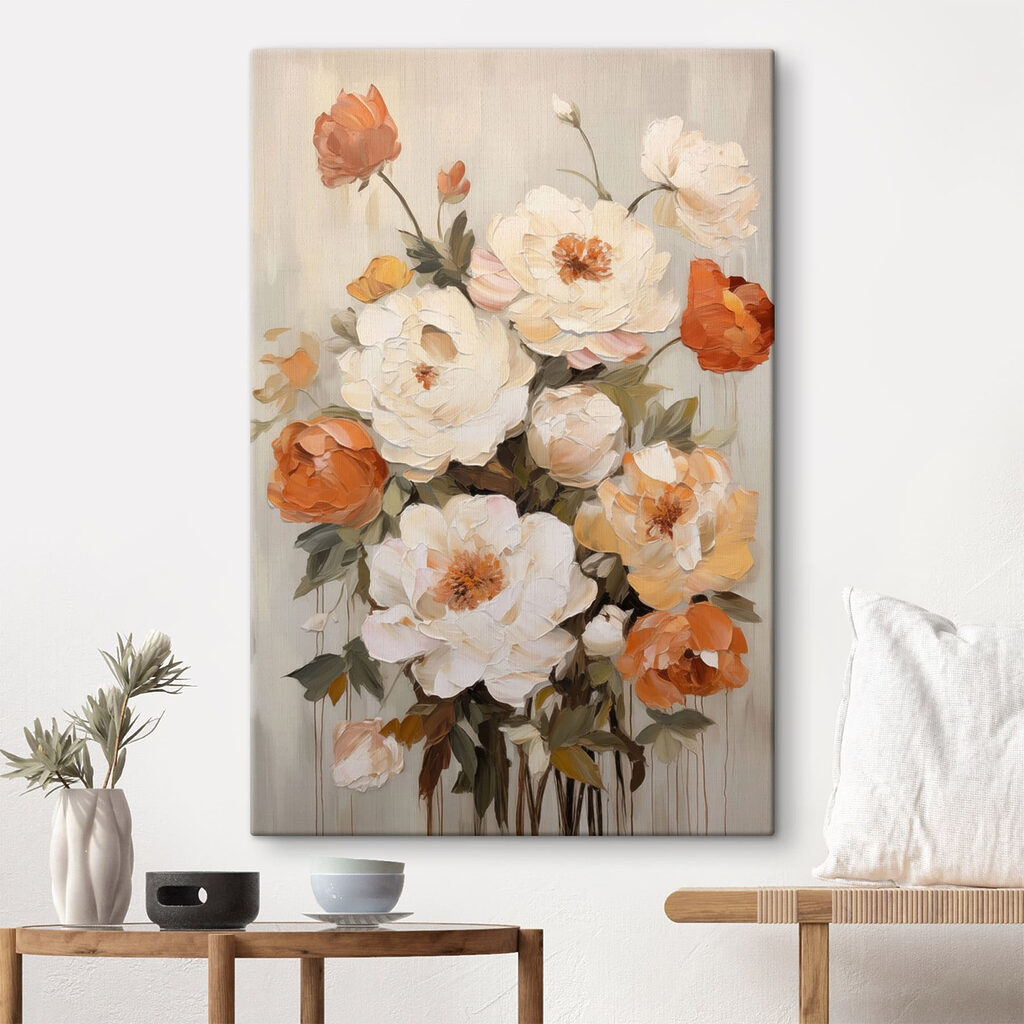 Painting of flowers on a white surface