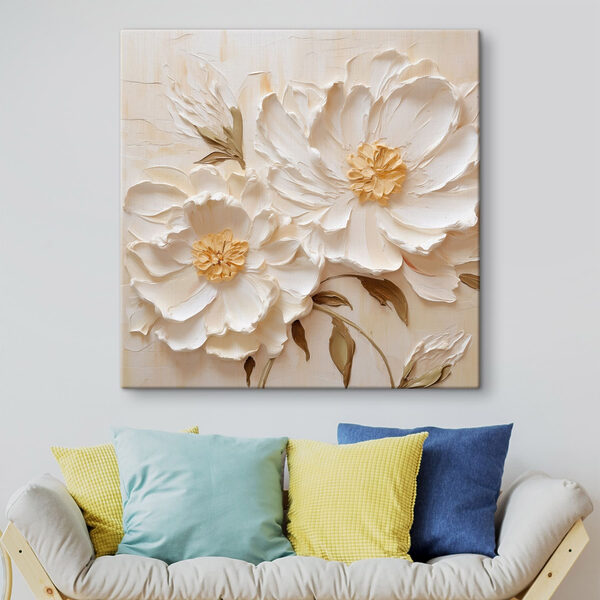 Canvas Schilderijen Canvas Schilderijen Witte bloemen met bladeren (Artikelnummer: s48146)