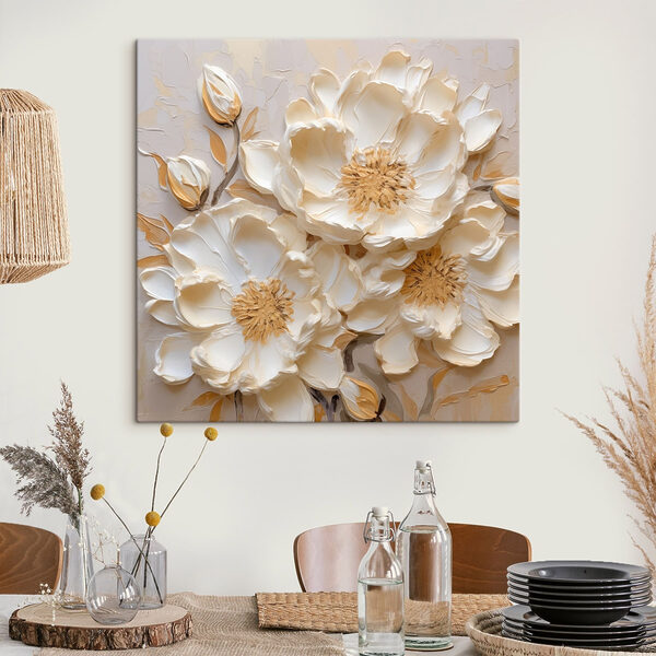 Canvas Schilderijen Canvas Schilderijen Witte bloemen op een muur (Artikelnummer: s48147)