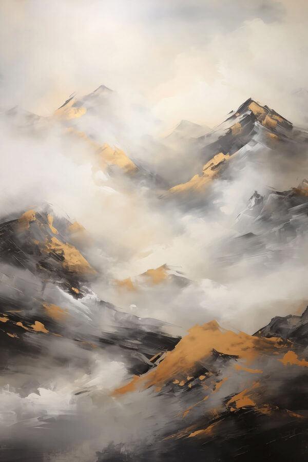 Painting of mountains with clouds Painting of mountains with clouds