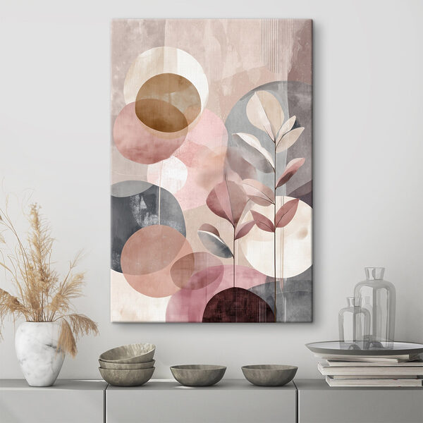 Painting of a plant with leaves and circles