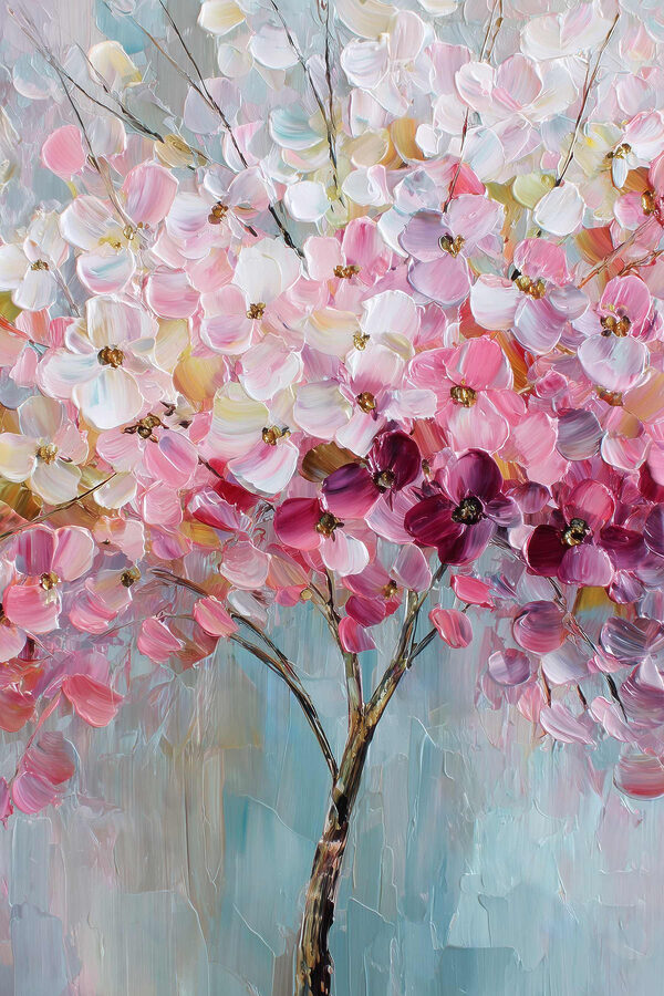 Painting of a tree with pink flowers Painting of a tree with pink flowers
