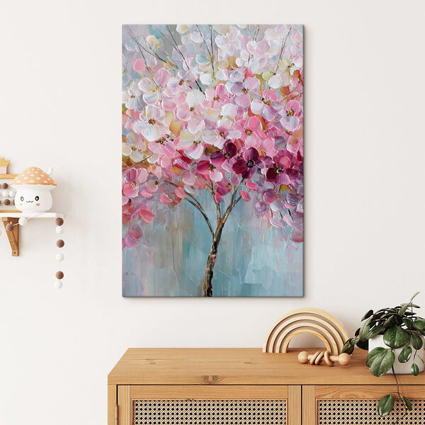 Canvas Schilderijen Canvas Schilderijen Schilderij van een boom met roze bloemen (Artikelnummer: s47988)