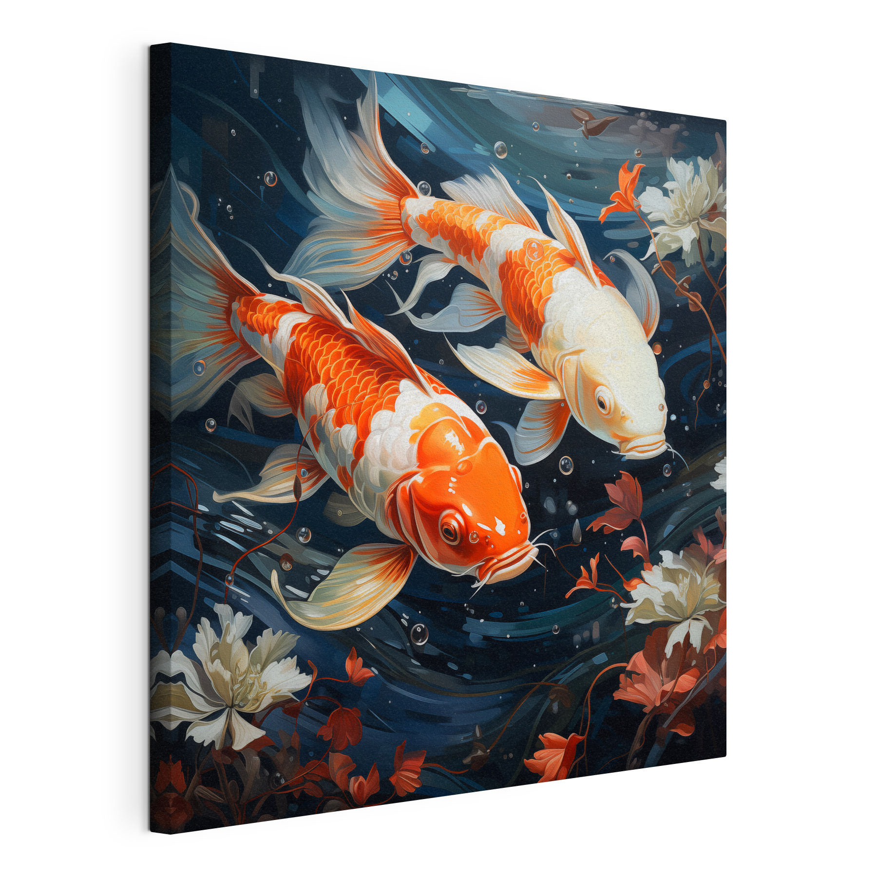 Couple of orange and white fish swimming in water