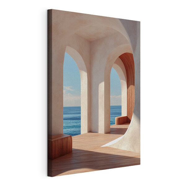 Canvas Schilderijen Canvas Schilderijen Wit gebouw met boogramen en houten vloeren (Artikelnummer: s49647)