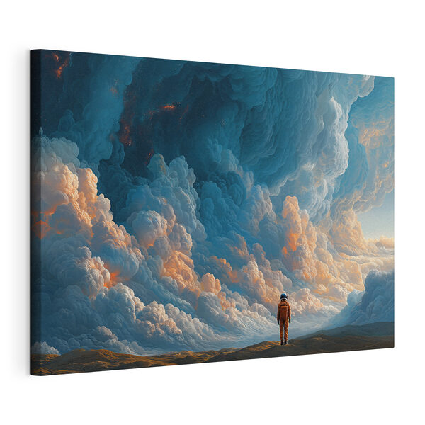 Canvas Schilderijen Een persoon die in een woestijn staat, met wolken op de achtergrond (Artikelnummer: s49635) Canvas Schilderijen Canvas Schilderijen Een persoon die in een woestijn staat, met wolken op de achtergrond (Artikelnummer: s49635)